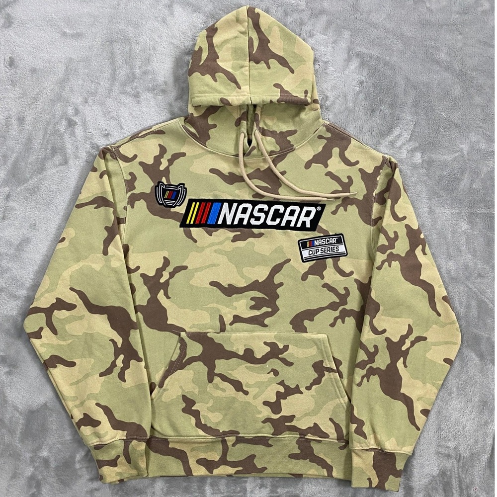 NASCAR Racing Cup Series Fleece Hoodie Men M Desert Camo Streetwear Relaxed Warm